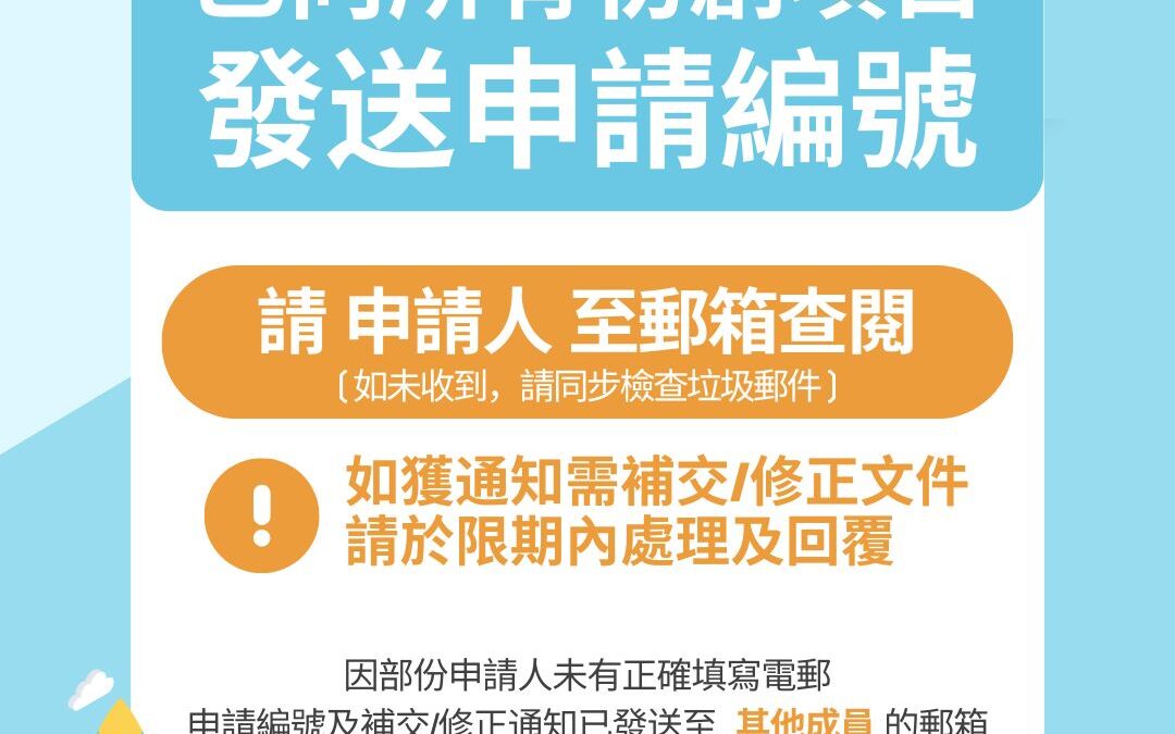 已向所有初創項目發送申請編號